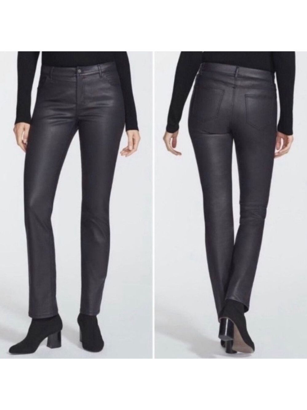 Lafayette 148 New York Thompson Waxed Slim Leg Jeans Pants black Size 0